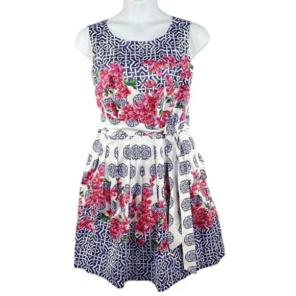 Tablots NWT 16p Mosaic Floral Sateen Fit & Flare Dress Cottagecore MSRP 169.00 - Picture 2 of 16